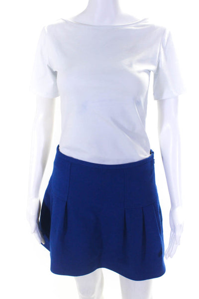 Tibi Womens Pleated A Line Mini Skirt Blue Wool Size 4