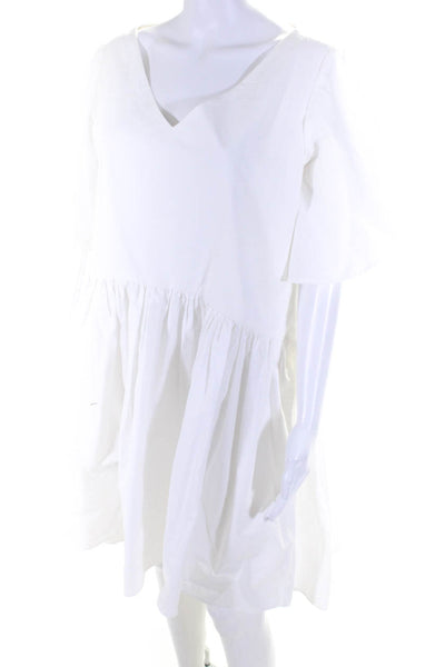 Merlette Womens Short Sleeve V Neck Shift Dress White Cotton Size Large