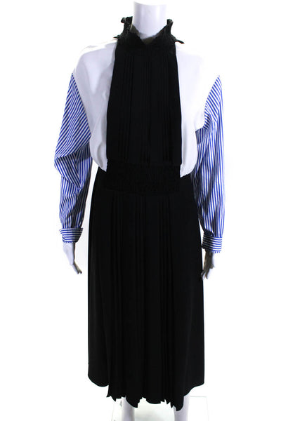 Prada Womens Black Mixed Print High Neck Long Sleeve Shift Dress Size 44