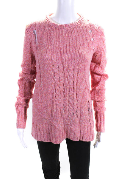 Raquel Allegra Womens Wool Long Sleeve Distressed Rib Knit Sweater Pink Size 1