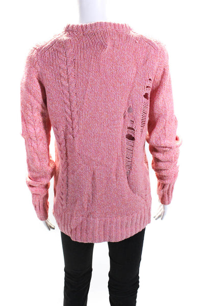 Raquel Allegra Womens Wool Long Sleeve Distressed Rib Knit Sweater Pink Size 1