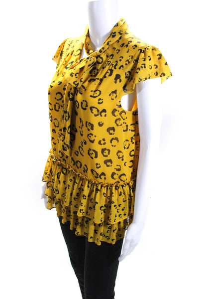 Nicole Miller Womens Yellow Yellow Leopard Tie Blouse Size 6 14043398