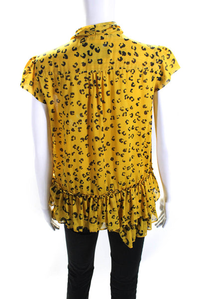 Nicole Miller Womens Yellow Yellow Leopard Tie Blouse Size 4 14043422