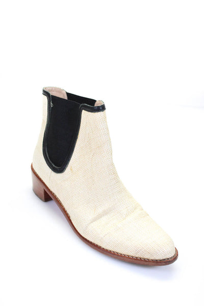 Loeffler Randall Womens Leather Pointed Toe Slip On Ankle Boots Beige Size 10