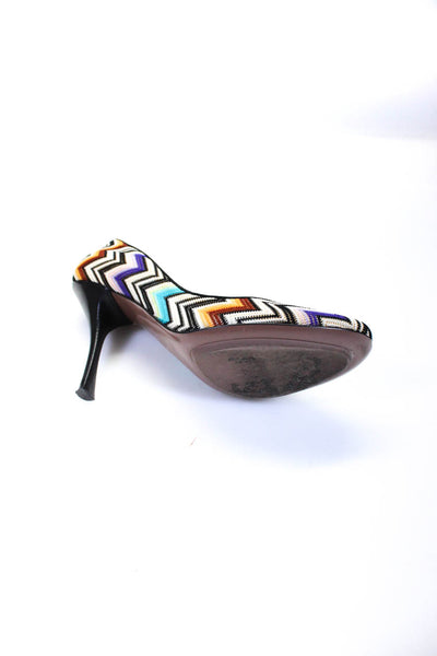 Missoni Womens Leather Chevron Print Round Toe Heels Multicolor Size 40 9.5