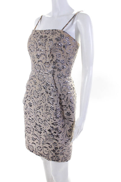 Yoana Baraschi Womens Brown Metallic Floral Print Sleeveless Pencil Dress Size 6