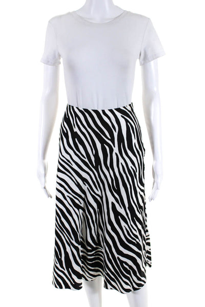 Theory Womens Silk Zebra Print Lined Side Zip A-Line Midi Skirt White Size 4