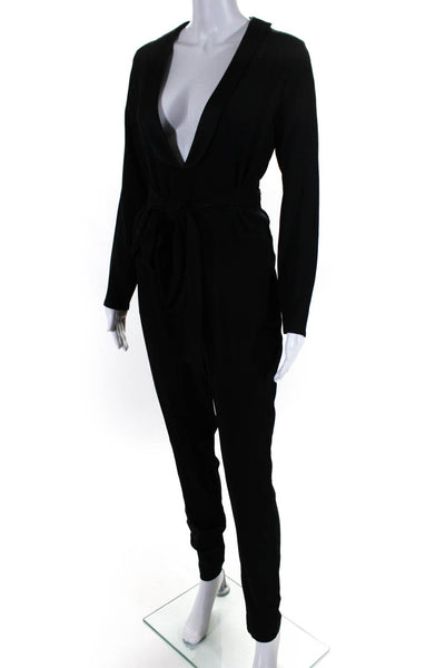 TeoToki Womens Black Collar Zip Back Long Sleeve Straight Leg Jumpsuit Size M