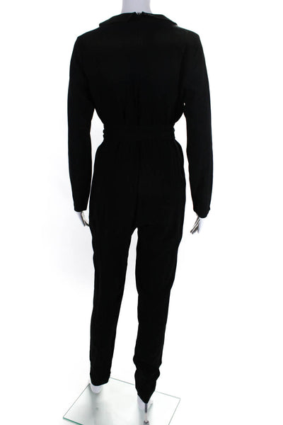 TeoToki Womens Black Collar Zip Back Long Sleeve Straight Leg Jumpsuit Size M