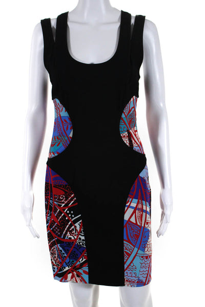 Emilio Pucci Womens Black Printed Double Strap Scoop Neck Wiggle Dress Size 6