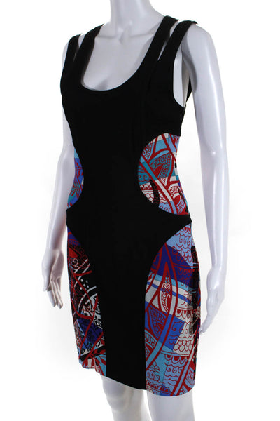 Emilio Pucci Womens Black Printed Double Strap Scoop Neck Wiggle Dress Size 6