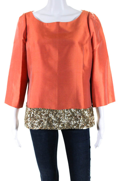 Barbara Tfank Womens 3/4 Sleeve Sequin Trim Oversized Shirt Orange Size Large