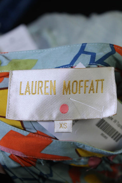 Lauren Moffatt Womens Silk Charmeuse 3/4 Sleeve Button Up Blouse Blue Size XS