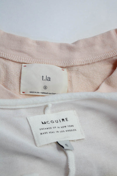 McGuire T.LA Womens Knit Henley Top Sweatshirt Shirts White Pink Size S Lot 2