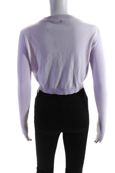 Sportmax Code Womens Ribbed Thin Knit Buttoned Crop Cardigan Light Purple Size M