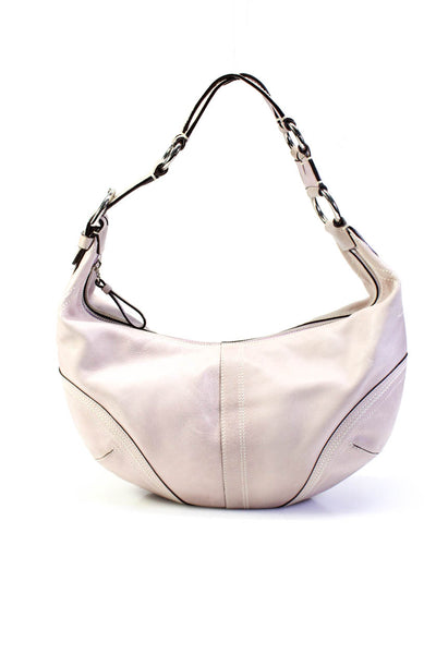 Coach Womens Leather Silver Tone Hardware Zippered Top Handle Hobo Handbag Lilac