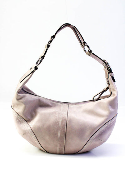 Coach Womens Leather Silver Tone Hardware Zippered Top Handle Hobo Handbag Lilac