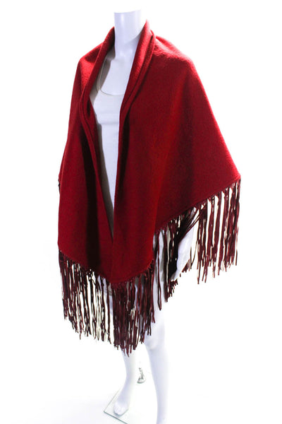 Hermes Womens Leather Fringe Cashmere Shawl Scarf Red