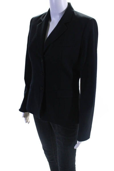 Elie Tahari Womens Three Button Slim Notch Lapel Blazer Jacket Dark Blue Size 4
