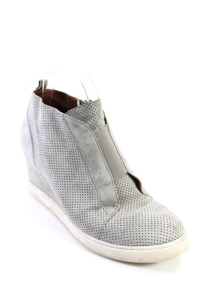 L. Paolo Womens Suede Slip On Zippered Platform Wedges Booties Gray White Size 9