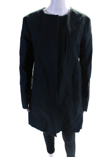 Helmut Lang Women's Round Neck Long Sleeves Button Down Coat Navy Blue Size M
