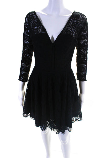 Rebecca Minkoff Women's V-Neck Long Sleeves Empire Waist Mini Dress Black Size 4