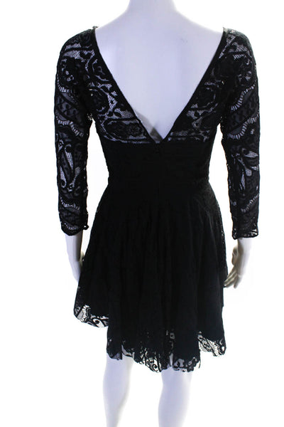 Rebecca Minkoff Women's V-Neck Long Sleeves Empire Waist Mini Dress Black Size 4