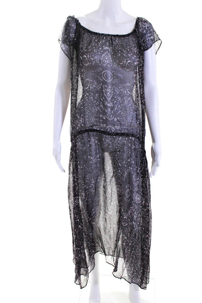 Thomas Wylde Womens Abstract Print Swim Cover Up Dress Black Purple Size Small