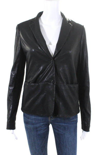 Vince Womens Black Leather Collar Two Button Long Sleeve Blazer Jacket Size 6