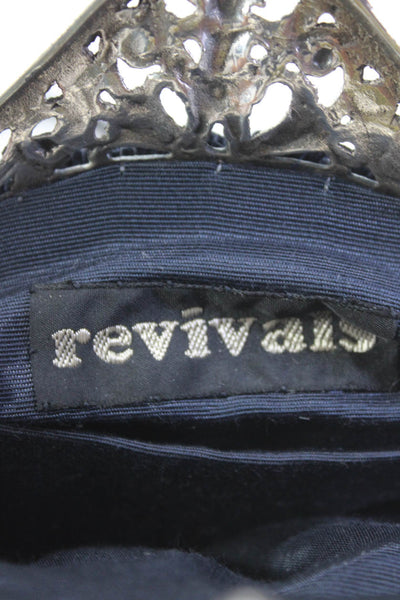 Revivals Womens Braided Strap Metal Framed Satin Evening Handbag Navy Blue