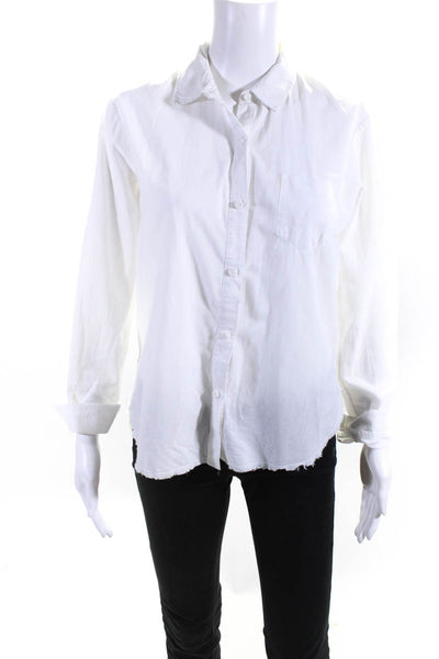 Stateside Womens Collared Raw Hem Long Sleeved Button Down Shirt White Size S