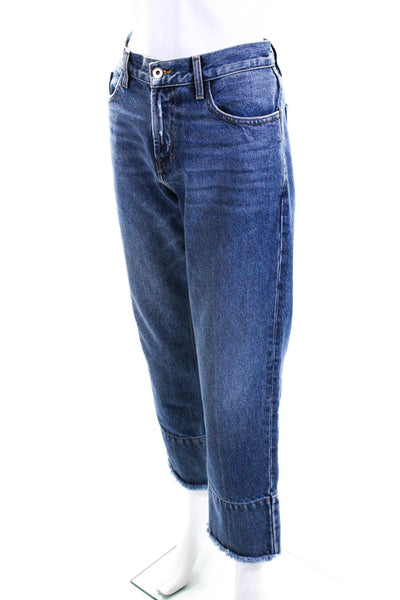 Rosetta Getty Womens Fray Hem High Rise Straight Leg Jeans Blue Cotton Size 2