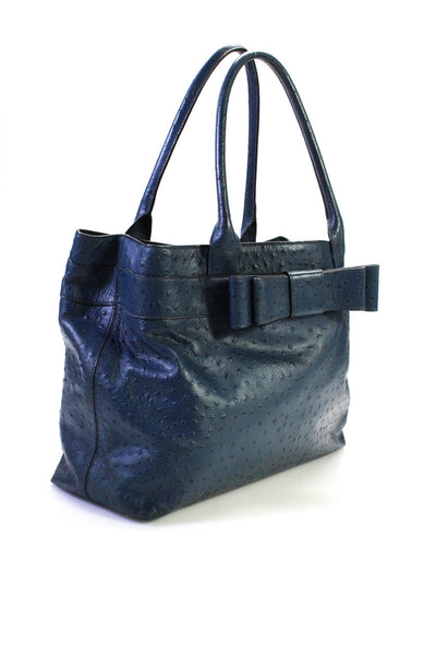 Kate Spade New York Womens Leather Textured Shoulder Handbag w/ Bow Blue Large