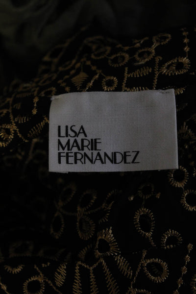 Lisa Marie Fernandez Womens 3/4 Sleeve Scoop Neck Eyelet Dress Black Size 4