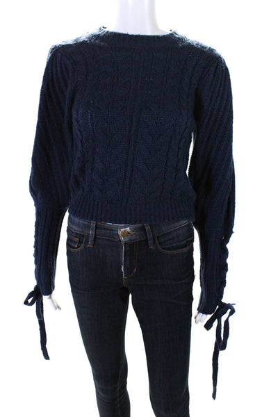 525 Womens Long Sleeve Cable Knit Crew Neck Pullover Sweater Top Blue Size XS