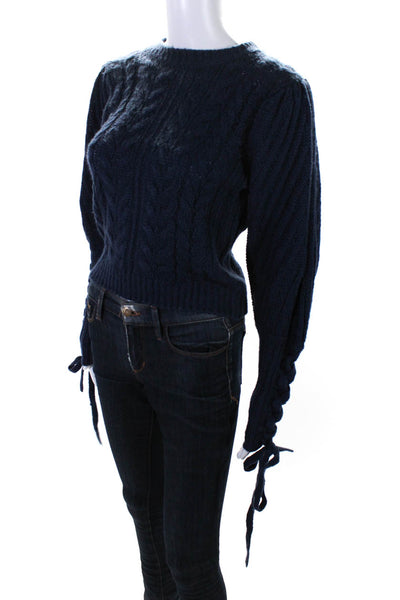 525 Womens Long Sleeve Cable Knit Crew Neck Pullover Sweater Top Blue Size XS