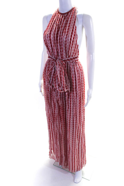 Thomas Wylde Women's Round Neck Sleeveless Abstract Maxi Dress Red Size XS