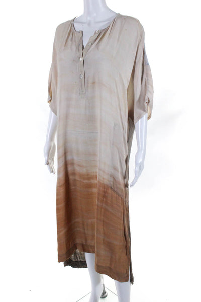Raquel Allegra Women's Silk Short Sleeve Ombre Print Shift Dress Beige Size 2