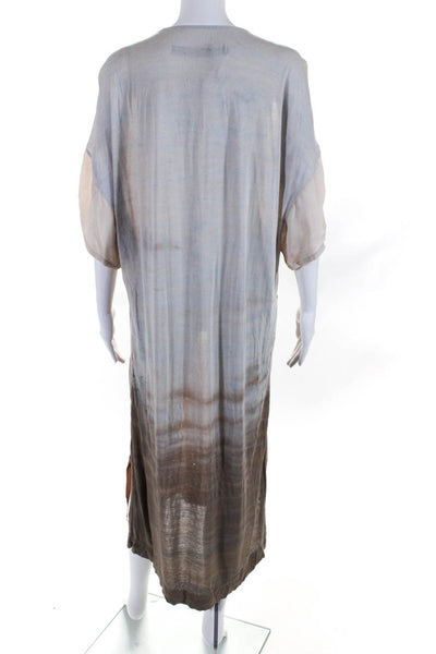 Raquel Allegra Women's Silk Short Sleeve Ombre Print Shift Dress Beige Size 2