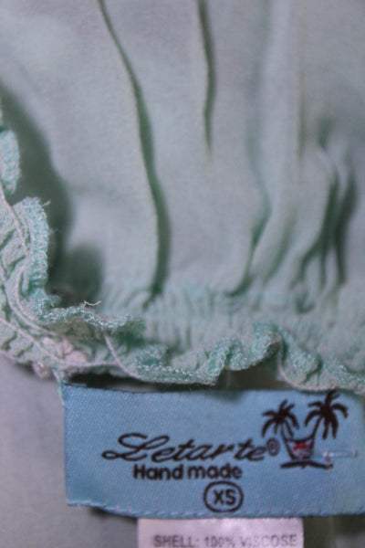 Letarte Handmade Womens Green Floral Embroidered Drop Waist Dress Size XS