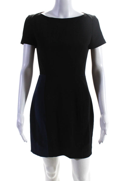 Elie Tahari Womens Black Navy Color Block Short Sleeve Shift Dress Size S
