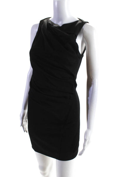 Helmut Lang Womens Black Drape Detail Crew Neck Sleeveless Pencil Dress Size 2