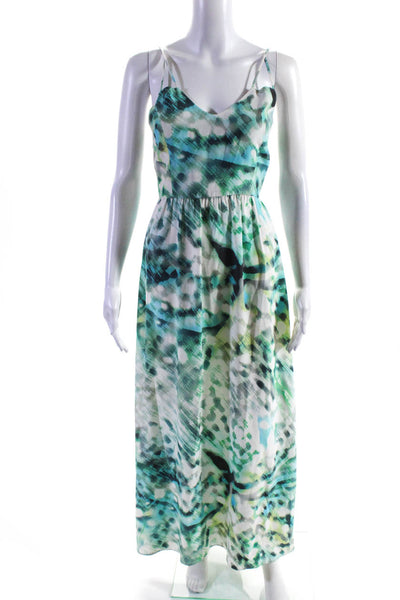 Parker Womens Green Satin Printed Scoop Neck Sleeveless Maxi Dress Size S
