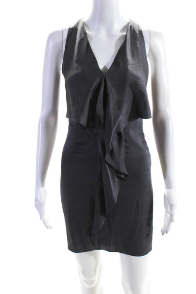 CO OP Barneys New York Womens Gray Silk Ruffle Sleeveless Shift Dress Size 2