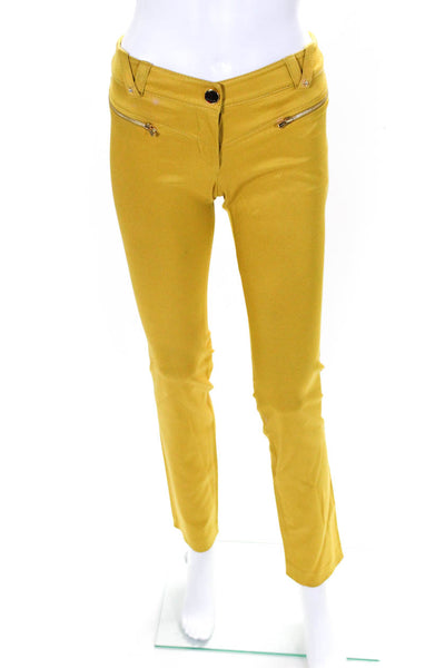 Gizia Womens Low Rise Straight Leg Zip Up Pants Golden Yellow Size 36