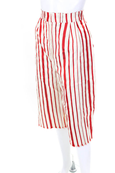 Sundays Womens Red Striped Frayed Wide Leg Capri Pants Off White Size Small