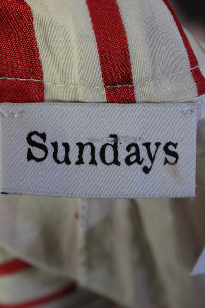 Sundays Womens Red Striped Frayed Wide Leg Capri Pants Off White Size Small