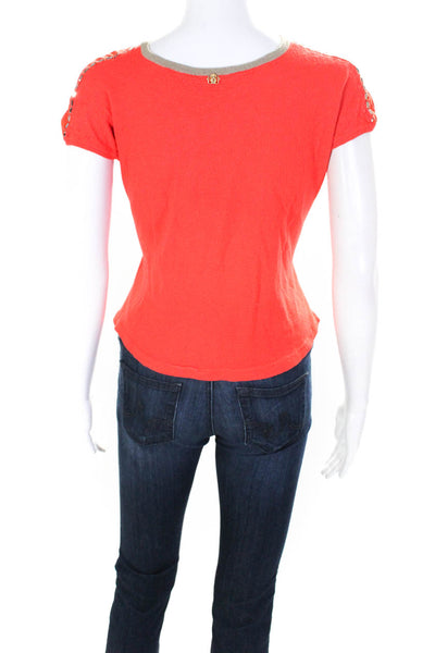 Gizia Womens Sleeveless Gemstone Round Neck Pullover Blouse Top Orange Size 36