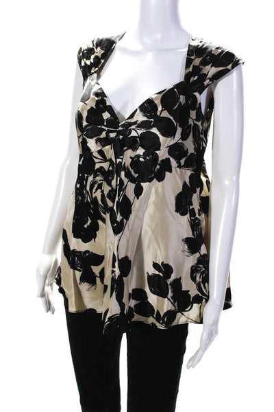 Milly Of New York Womens Silk Floral Print V Neck Tank Top Beige Black Size 6