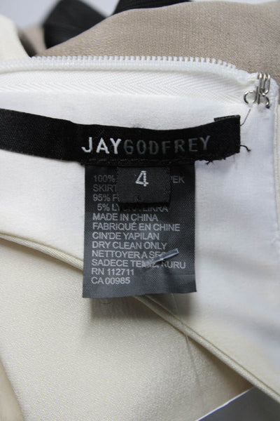 Jay Godfrey Womens Silk V Neck Sleeveless A Line Dress White Black Size 4